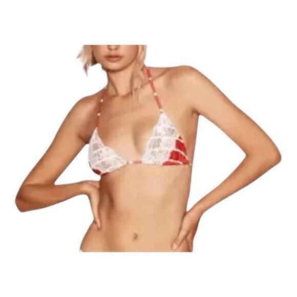 Beach Bunny Other - Beach Bunny Swimwear Tri Top Lady Lace Bikini Top Sz Medium Red White Stripes